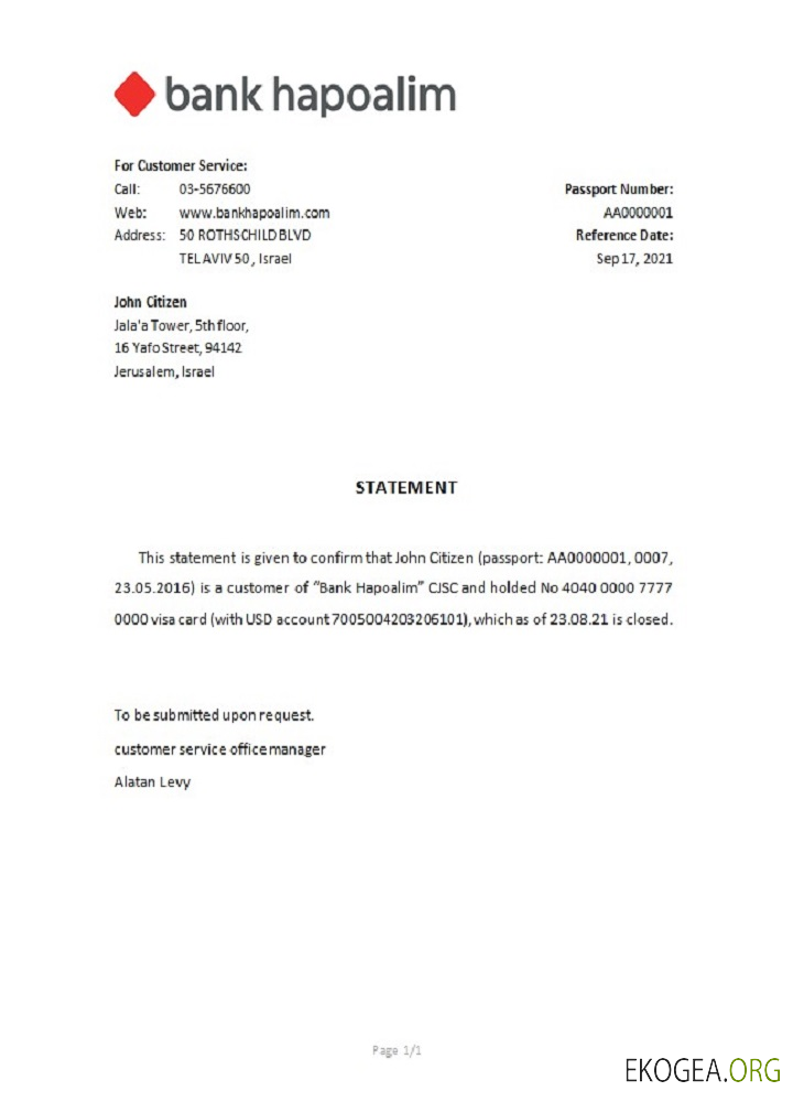 Référence Israël , Hapoalim , closure